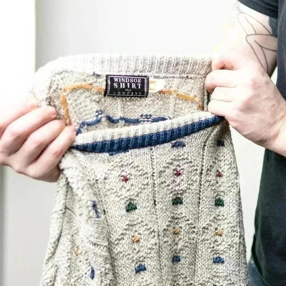 Vintage 90s Chunky Knit Sweater by Windsor Shirt Company - L - Picture 7 of 8